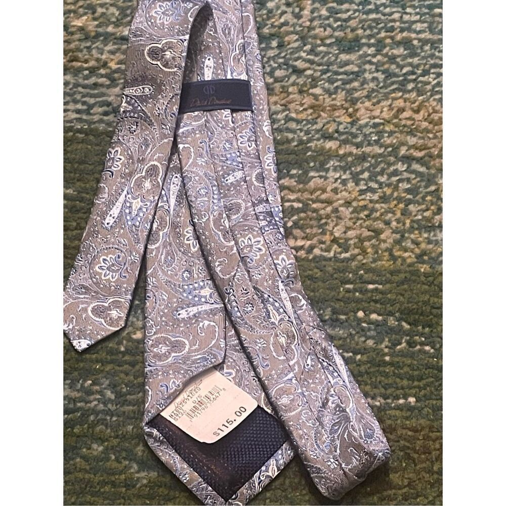 NWT David Donahue Paisley Silk Italian Handmade Neck Tie Gray Blue - Picture 12 of 14